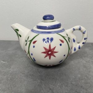 Mini Home Trends‎ Decorative Teapot, 4" x 6", Hand-Painted Red White Blue